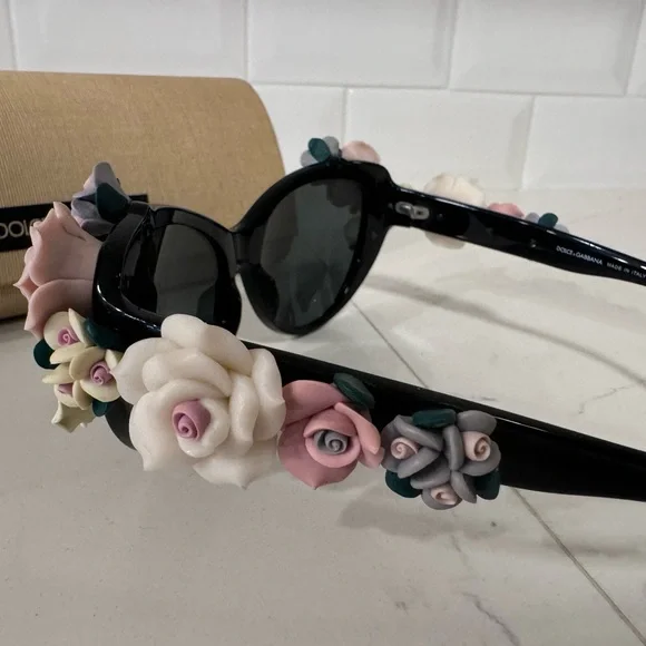 Dolce & Gabbana Floral Embellished Black Sunglasses - Picture 5 of 10